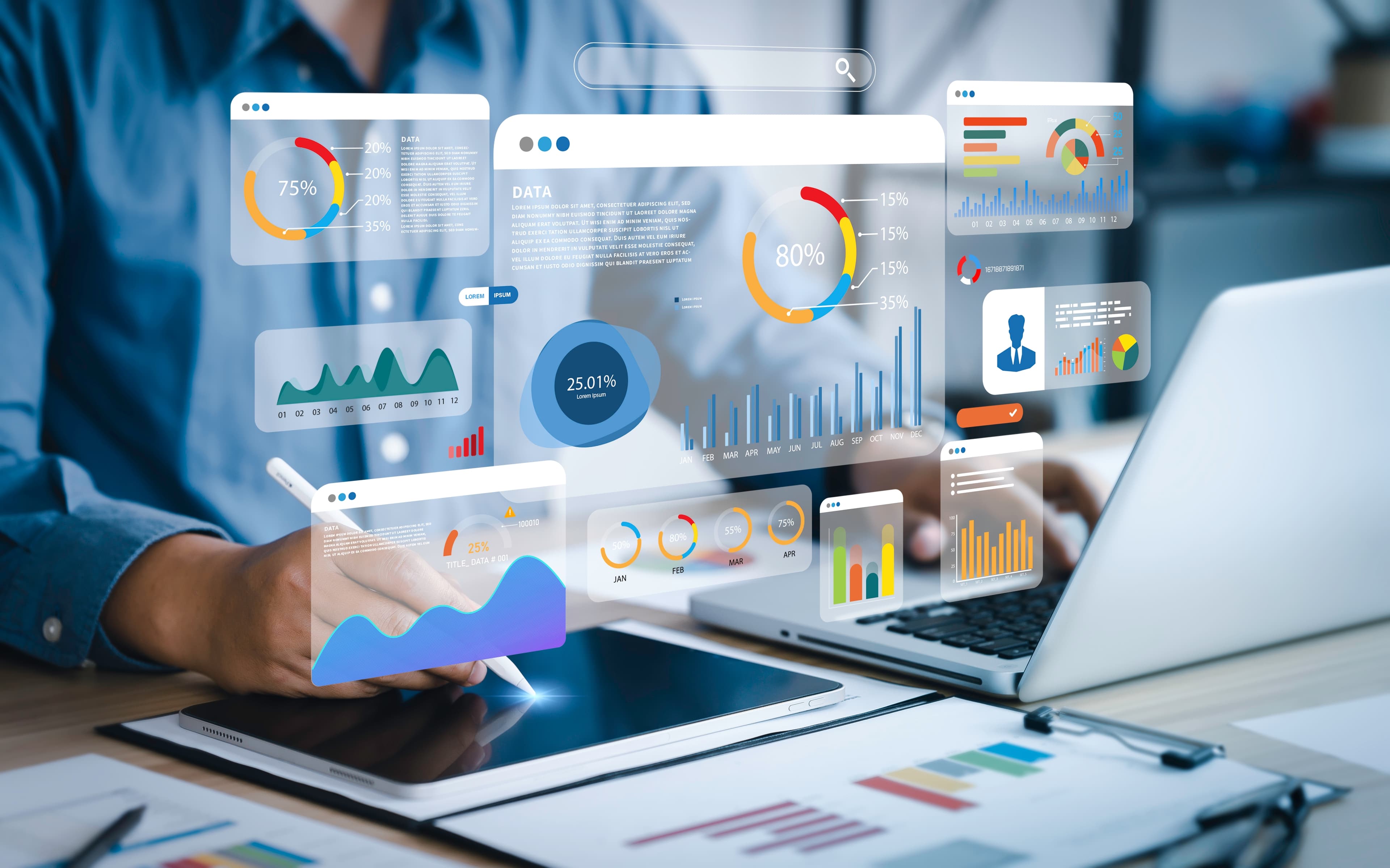 An analyst uses a computer and dashboard for retail business analysis